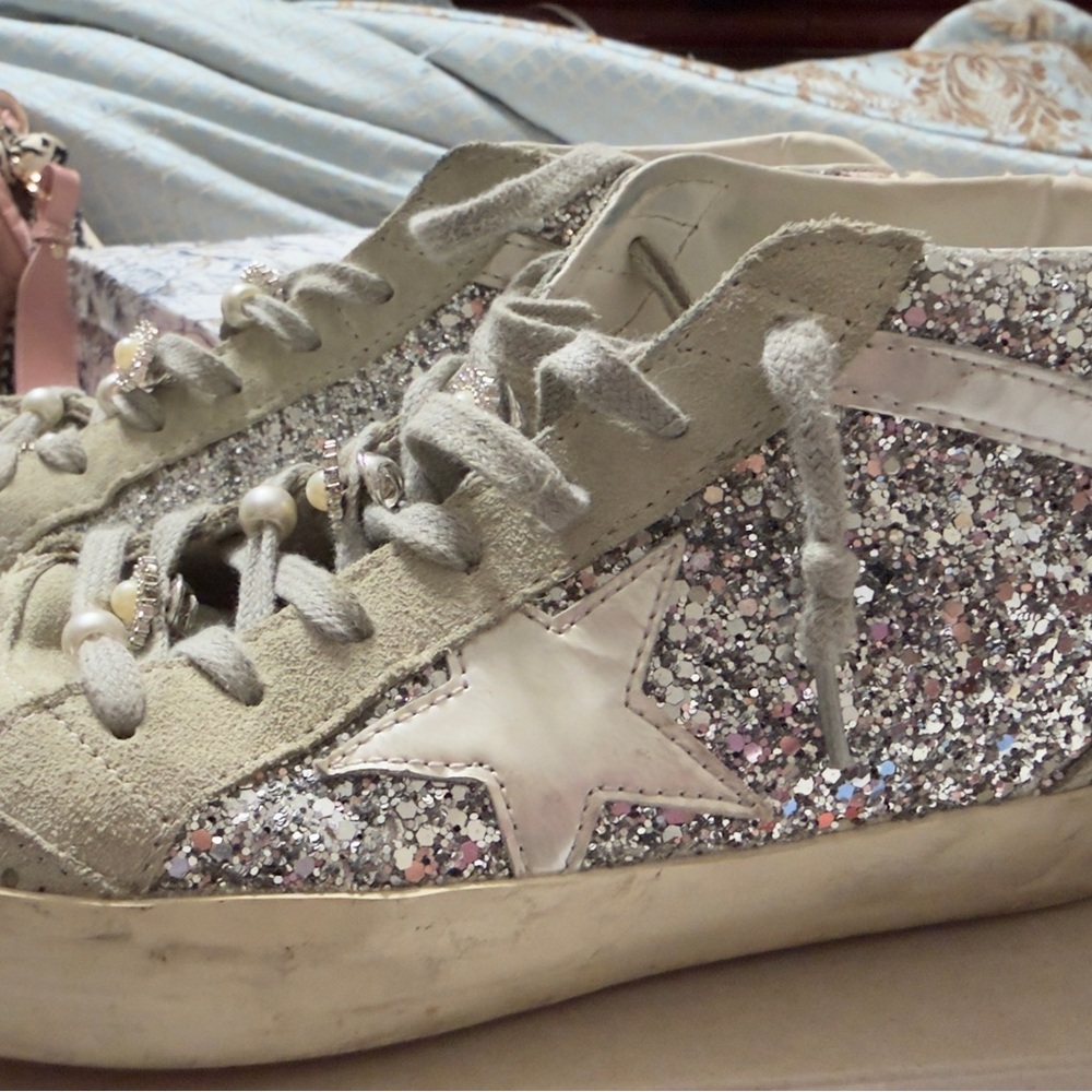 Golden Goose High-Top Sneakers with Silver Glitter Star size EU40 - Picture 13 of 13
